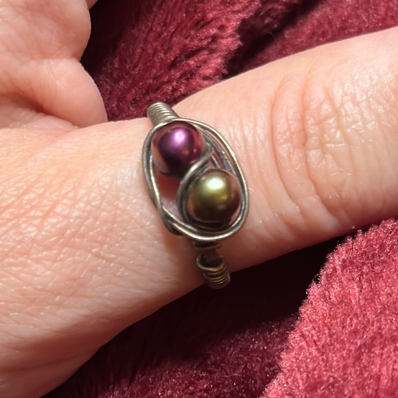 Wire Wrapped Dual Pearl Ring - Picture 4 of 4